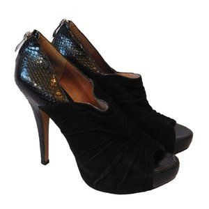 Vince Camuto Miki Black Leather Suede Peep Toe Stiletto Pumps Size 7.5